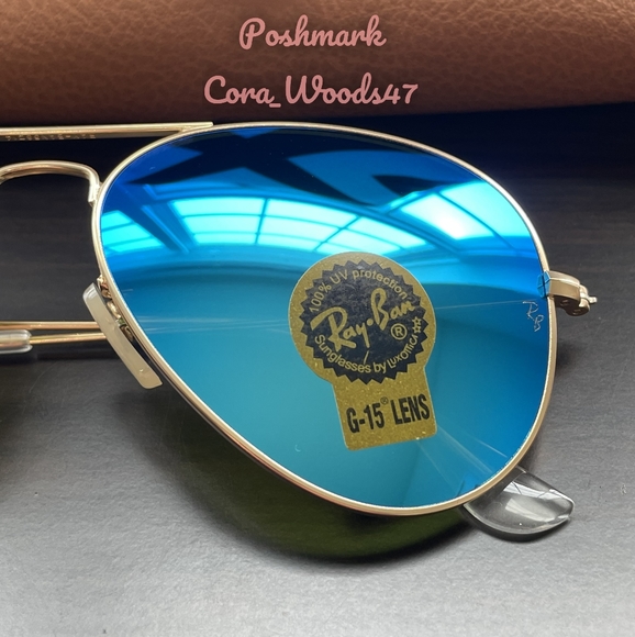 Ray Ban Aviator Blue Flash Lenses RB3025 Gold Frame 58 / 62 Unisex New - Picture 4 of 15